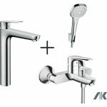 Hansgrohe Комплект смесител Hansgrohe Logis E с висок смесител за мивка, смесител за вана и комплект за душ с хромиран кран (71162000+71403000+26425400)