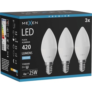 Mexen Nova 3x LED крушка E14, C37, 4W, Студена - 6500K, 420 lm - L102-E14-0465-01x03 (L102-E14-0465-01x03)