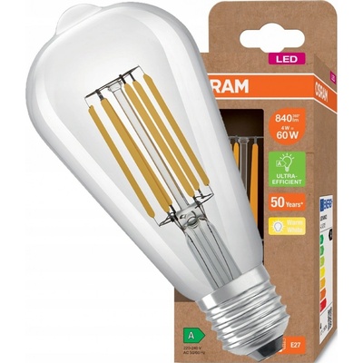 Osram LED žárovka E27 ST64 CL 4W = 60W 840lm 3000K Teplá bílá 360° Filament ULTRA EFFICIENT OSREEL0205