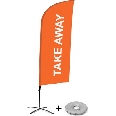 Jansen Display Kompletní sada reklamní vlajky ve tvaru křídla, Take away, oranžová Křížová Základna, 1273 x 3030 mm