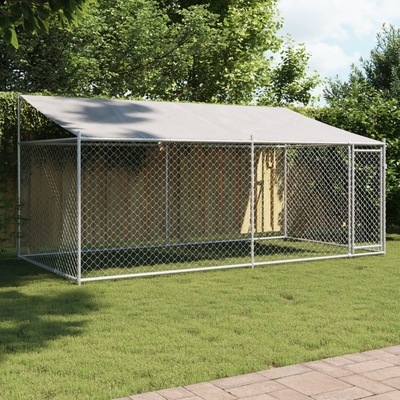 vidaXL Klec pro psy se střechou a dvířky šedá 400 x 200 x 200 cm pozinkovaná ocel 9799.3209568