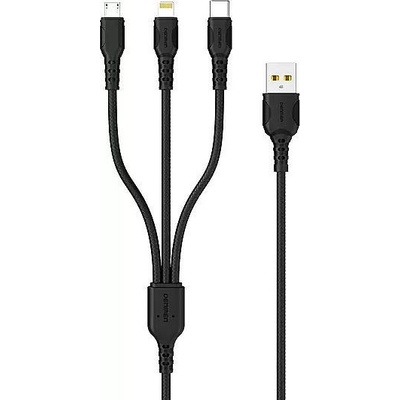 Denmen 29360 USB-A - USB-C + microUSB + Lightning 1m černý