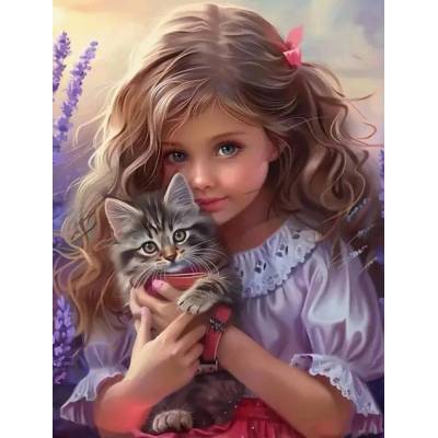 Norimpex - Puzzle Diamant painting: Girl with a cat 30x40cm - 1 - 39 piese