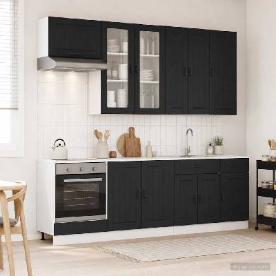 vidaXL Кухненски единица LUCCA 8 pcs Черно Инженерна дървесина (3438154)