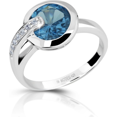Modesi strieborný prsteň s akvamarínom a zirkónmi M11061