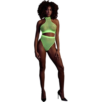 Image 1 of Ouch! Glow in the Dark Turtle Neck and High Waist Slip Neon Green XL-4XL