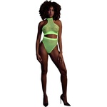 Ouch! Glow in the Dark Turtle Neck and High Waist Slip Neon Green XL-4XL