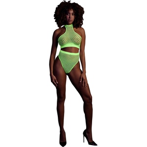 Ouch! Glow in the Dark Turtle Neck and High Waist Slip Neon Green XL-4XL