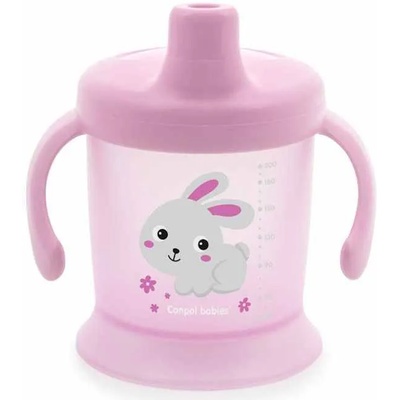 Canpol babies Неразливаща се чаша с твърд накрайник и капаче Canpol - Bunny and Company, 200 ml, розова (31/300_pin)