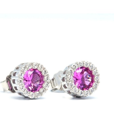 Rafity stříbrné náušnice s růžovým safírem a zirkony E0027PZ-22