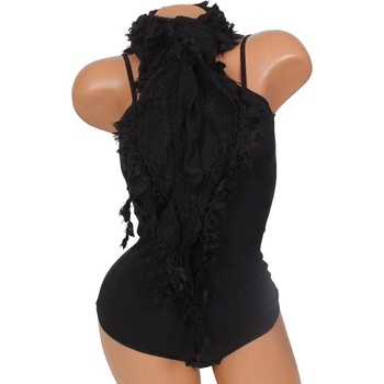 Зимен дамски шал в черно с пискюли