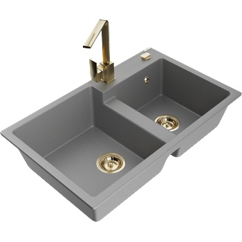 Mexen Tomas гранитна кухненска мивка с 2 камери с кухненски смесител Rita, сив - 6516-71-670300-50 (6516-71-670300-50)