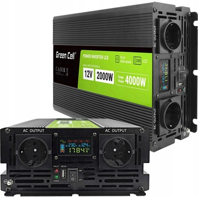 Green Cell INVGC12P2000LCD 12V/230V, 2000W/4000W čistá sinusoida s LCD displejem