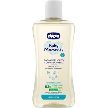 CHICCO Šampón jemný na vlasy a telo Baby Moments 92 % prírodných zložiek 200 ml