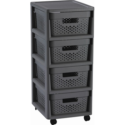 CURVER INFINITY 4x 11L Regál se šuplíky 36 x 29,5 x 65,5 cm, puntíky, tmavě šedé 04356-G43