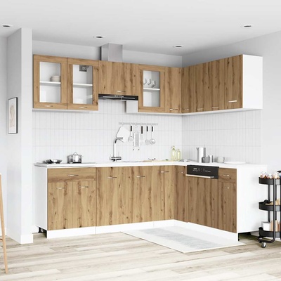 vidaXL Комплект кухненски шкафове, 11 части, "Lyon", дъбов рафт, инженерна дървесина (3328576)