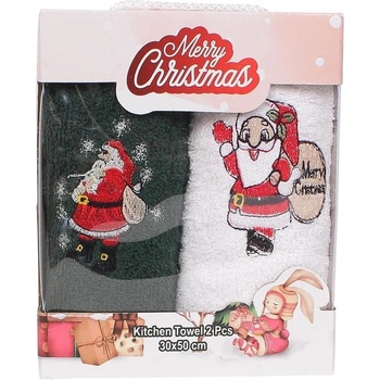 Коледни кърпи в зелено и бяло с бродерия - два броя