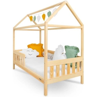 NEW BABY Детско легло къщичка с парапет и подматрачна рамка New Baby CASTELLO 160x80 см натурално