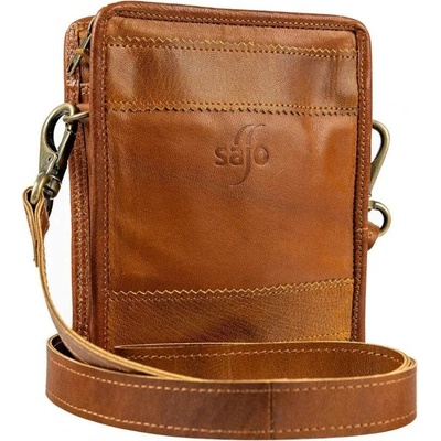 Pánská crossbody taštička z kozí kůže RAŠMI hnědá s nastavitelným popruhem zapínání na zip