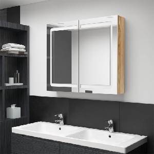 vidaXL LED шкаф с огледало за баня, цвят дъб, 80x12x68 см (326515)