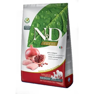 Farmina N&D PRIME Adult Medium&Maxi Chicken&Pomegranate - Пълноценна суха храна за кучета в зряла възраст от средни и едри породи, без зърно, с пилешко месо и нар, 12 кг