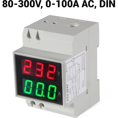 Neven D52-2042 AC 80-300V 100A LED digitální ampérmetr/voltmetr DIN