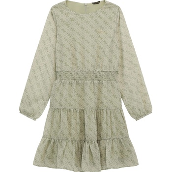 Image 1 of Guess Шифонена рокля в бледо зелено покрита с надписи Guess