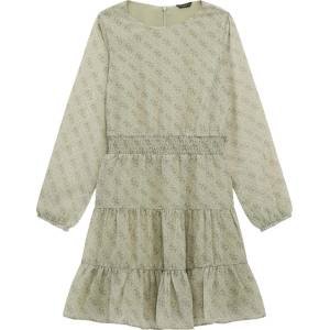 Guess Шифонена рокля в бледо зелено покрита с надписи Guess