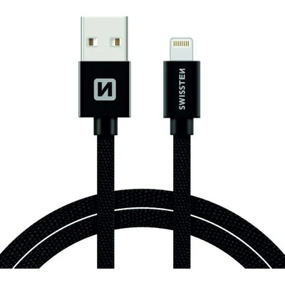 Swissten kabel Textile Lightning 1,2m, černá