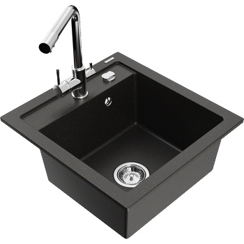 Mexen Vito гранитна кухненска мивка с една камера и смесител Duero, черен/златист металик - 6503-75-671600-00 (6503-75-671600-00)