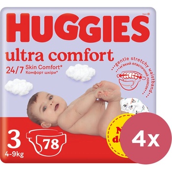 HUGGIES 4x Ultra Comfort Mega 3 4-9 kg 78 ks