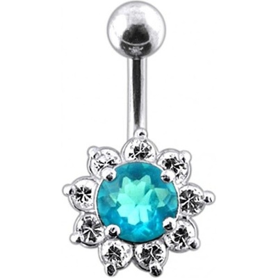 S4U Stříbrný piercing do pupíku kytička (tyrkysová) BP01169-Q