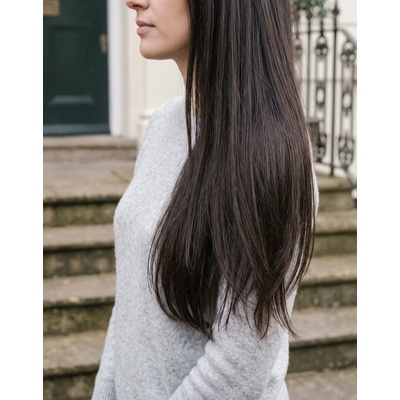 Hairlora Clip-in vlasy – #02 Čiernohnedá - 1 široký pás (115 g) – vlnitý, 60 cm
