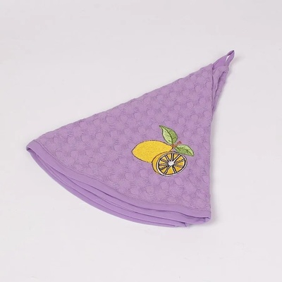 Кръгла кухненска кърпа в лилаво с бродирани лимони