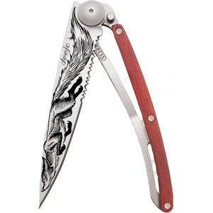 DEEJO 1cb511 tattoo serration / Джобно ножче с отваряне с една ръка, назъбено острие и дръжка от екзотично коралово дърво (1cb511)