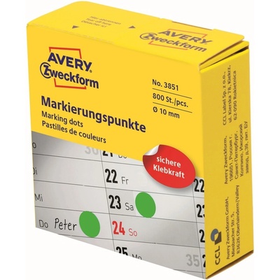 Avery Zweckform 3851 Ø 10 mm, 800 ks, světle zelená