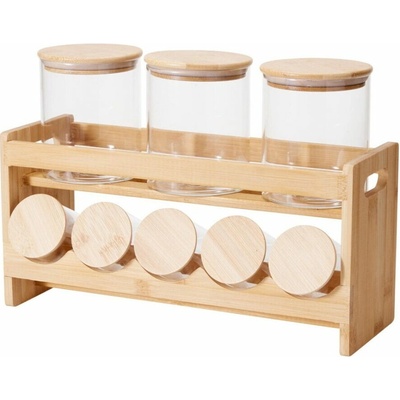 EXCELLENT HOUSEWARE Dóza skleněná v dřevěném stojanu sada 9 ks KO-CD4000660
