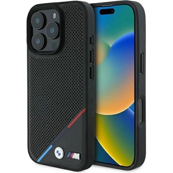 BMW M Perforated Tricolor Line MagSafe калъф за iPhone 16 Pro - черен (3666339323868)