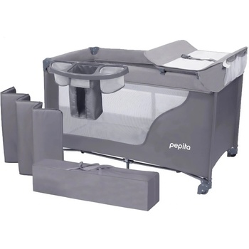Pepita 2-нивова преносима кошара с повивалник и място за съхранение - сив (KF-BBX01)