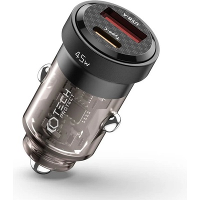 Tech-Protect Dual USB-A & USB-C Car Charger 45W (CC45W) - зарядно за кола с USB-A и USB-C изходи и технология за бързо зареждане (черен)