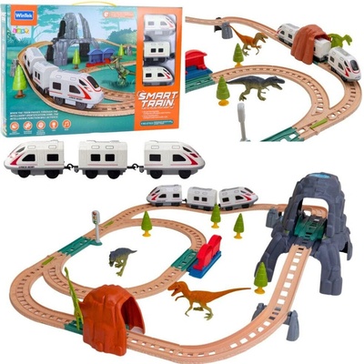 LeanToys Elektrická vláčkodráha s dinosauřím parkem se světly a zvuky 76 cm