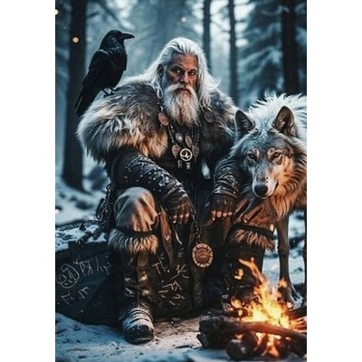 Norimpex diamantové malování Severský válečník s vlkem 30 x 40cm