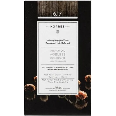 KORRES Нова трайна боя за бели коси с Арган & Серамиди Тъмно русо , Korres Argan Oil Ageless Colorant 50ml 6.17 Dark Blonde Beige Hair Colorant For White Hair