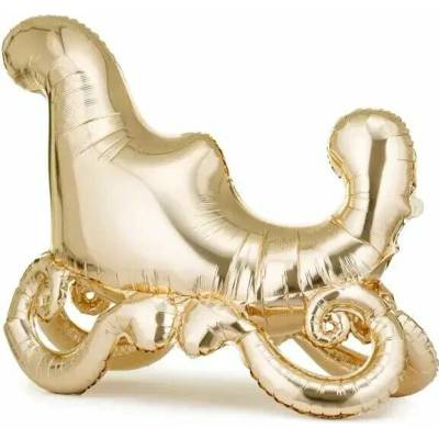 Party Deco Stojící fóliový balónek Santovy saně zlaté 124 × 97 cm