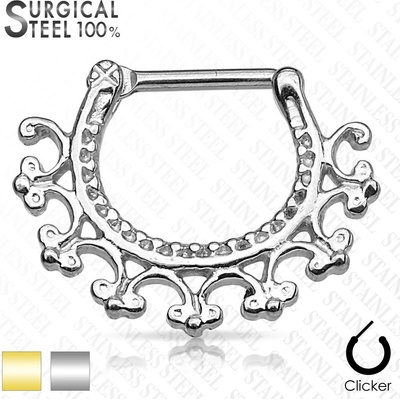 Šperky eshop ocelový piercing do nosu do ucha lesklý kroužek pět kulatých zirkonů O15.10 stříbrná