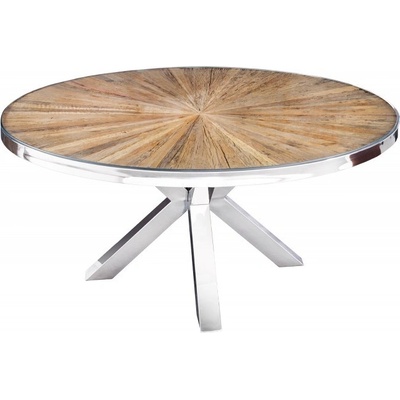 Ainoutl Kulatý jídelní stůl BARRACUDA 140 cm sklo masiv teak JS43623