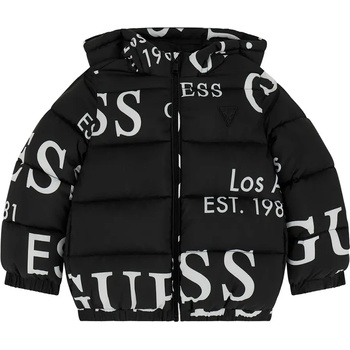 GUESS Oversize яке в черен цвят с бели надписи за мини момче Guess