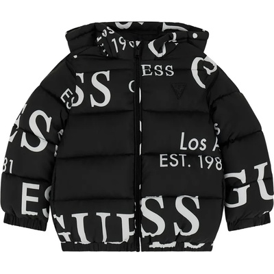 GUESS Oversize яке в черен цвят с бели надписи за мини момче Guess