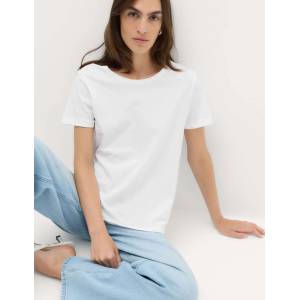 Marks & Spencer Тениска с яка от чист памук Marks & Spencer бяла Marks & Spencer | Byal | ЖЕНИ | XS