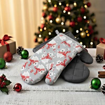 BBK Vánoční kuchyňské rukavice chňapky SMILING XMAS 18 x 30 cm 100% bavlna
